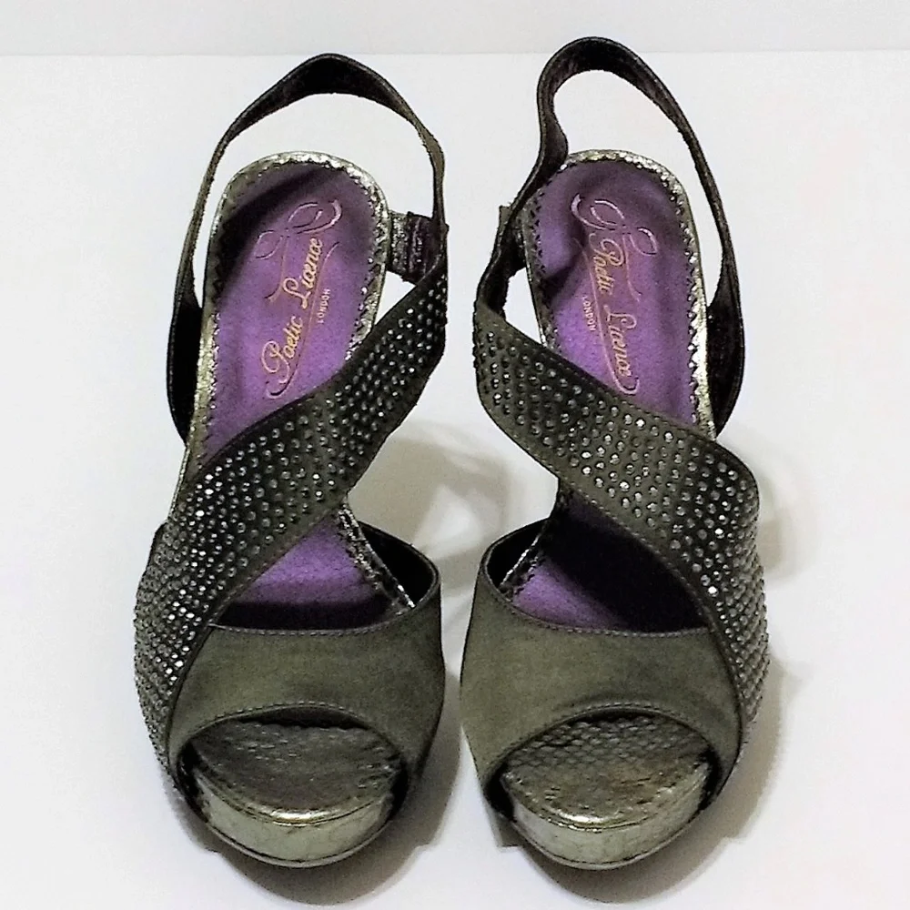 Poetic Licence London platinum crystal heels 8.5